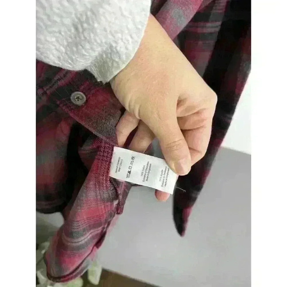 JACHS Flannel Shirt Mens M Red Black Plaid Long Sleeve Button Heritage Midweight - Picture 8 of 12